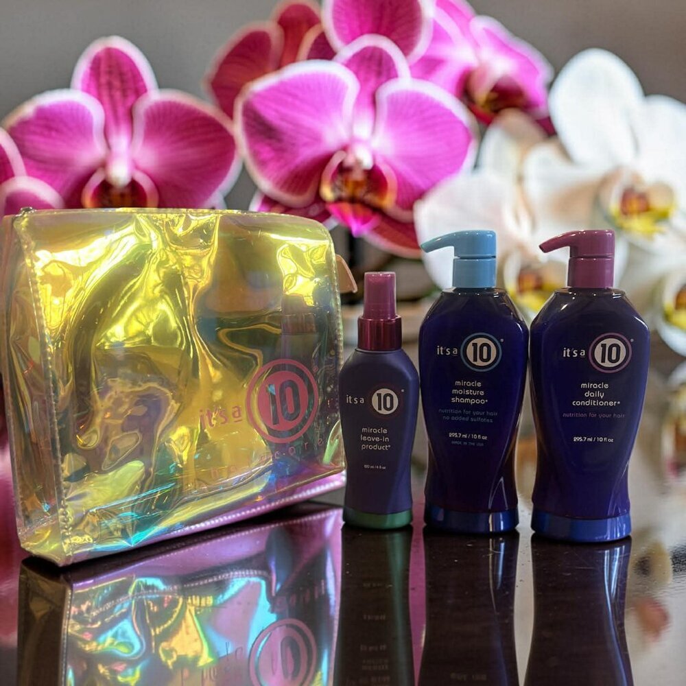 It’s a 10 Miracle Moisture Trio  Shampoo 10 oz  Conditioner 10 oz  Leave‑In